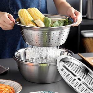 3 in 1 Stainless Steel Drain Basket with Vegetable Cutter